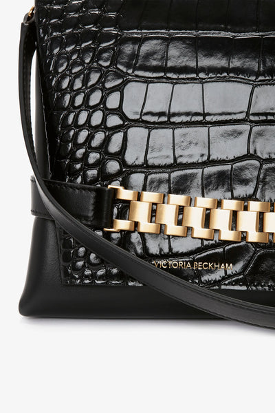 Chain Pouch With Strap In Croc-Effect Leather - More Colors Available