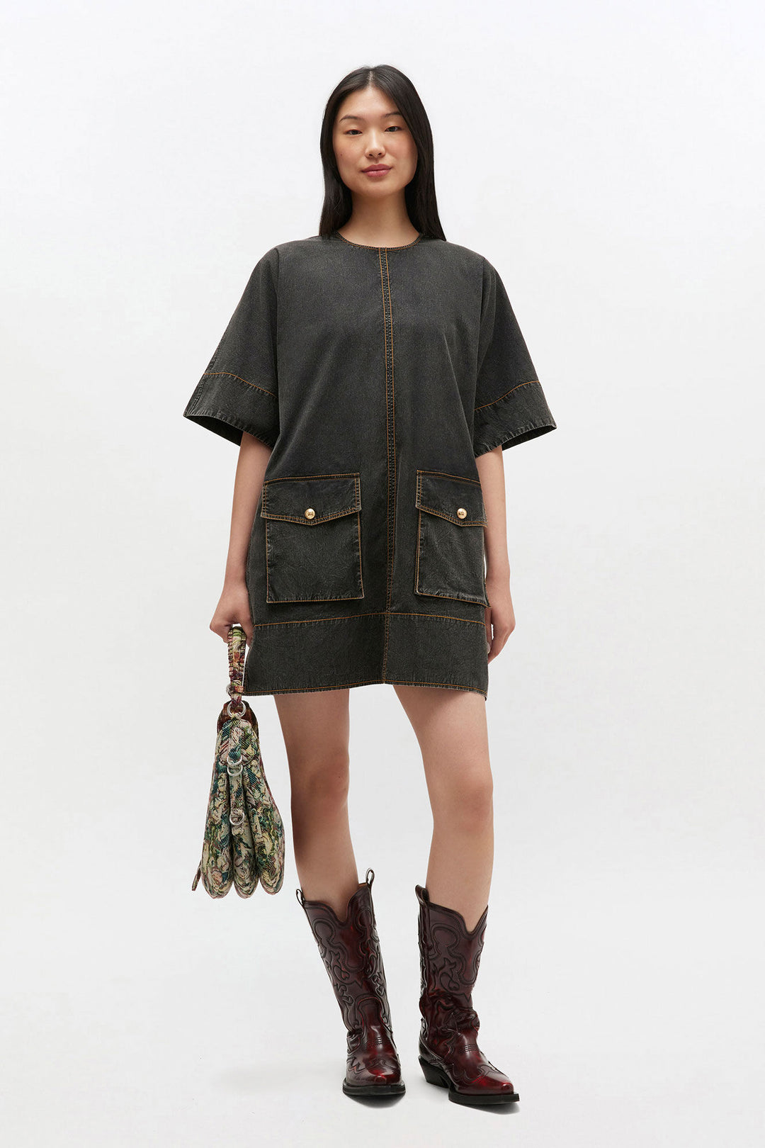 Washed Kimono Dress - Black