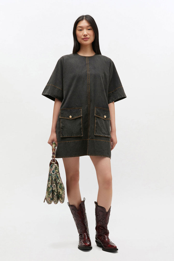 Washed Kimono Dress - Black