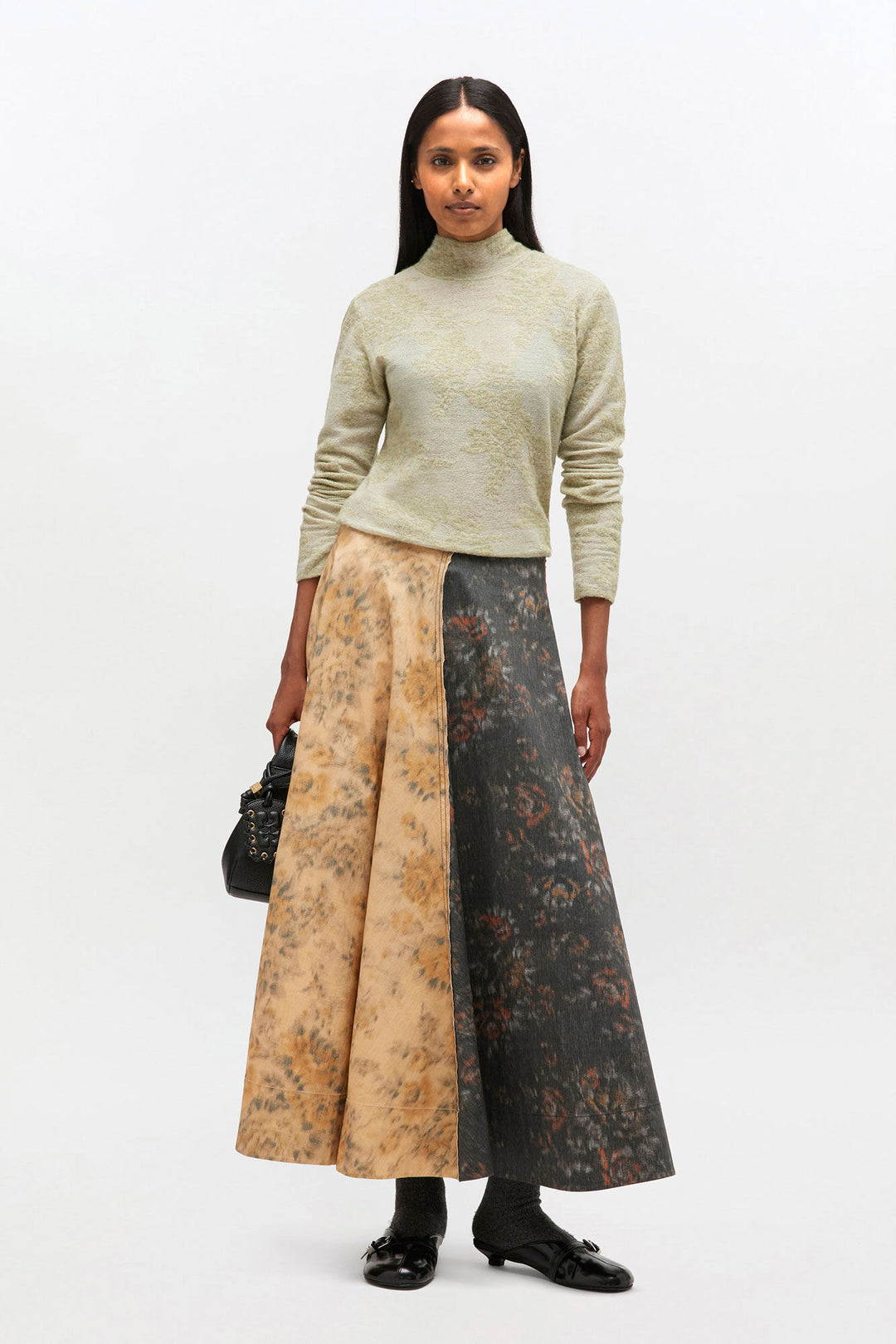 COTTON CIRCLE SKIRT - Black/Beige