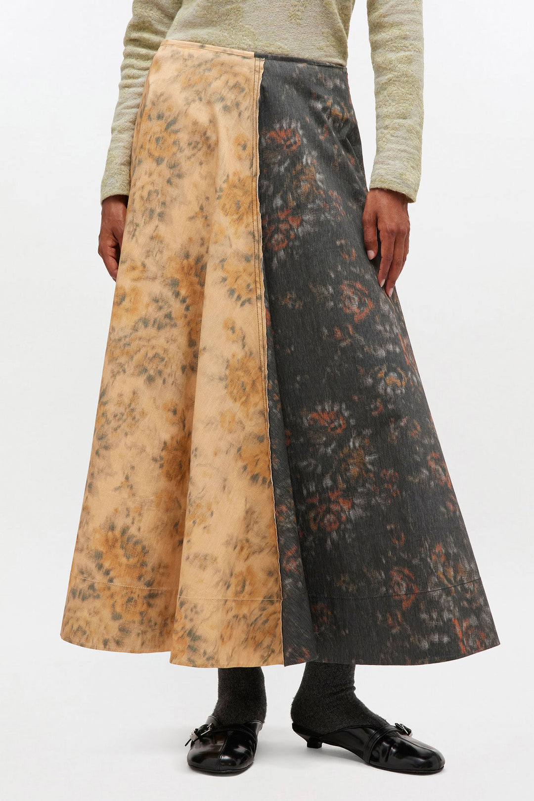 COTTON CIRCLE SKIRT - Black/Beige