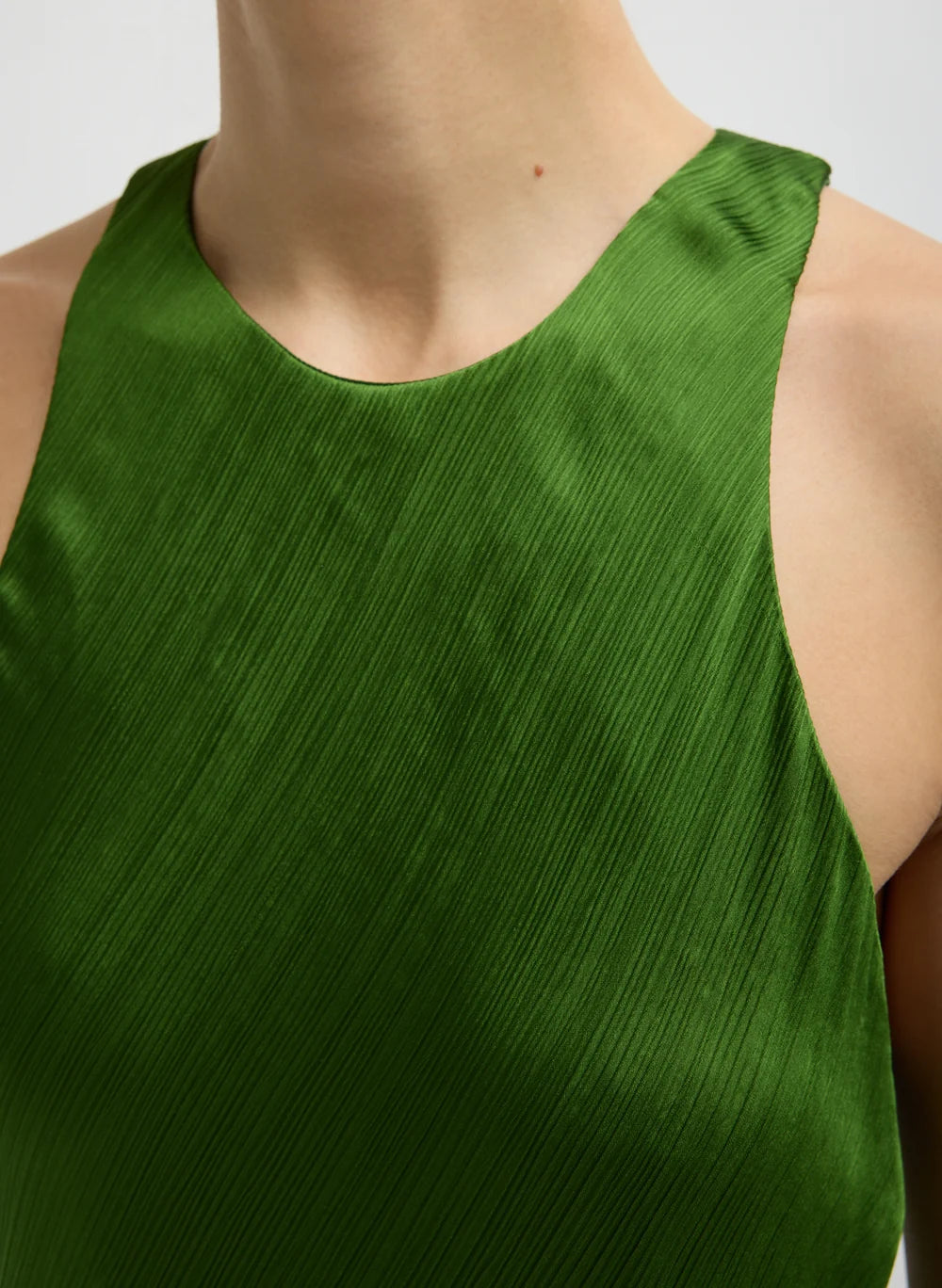 Matte Satin Plisse Maxi Bias Dress - Emerald
