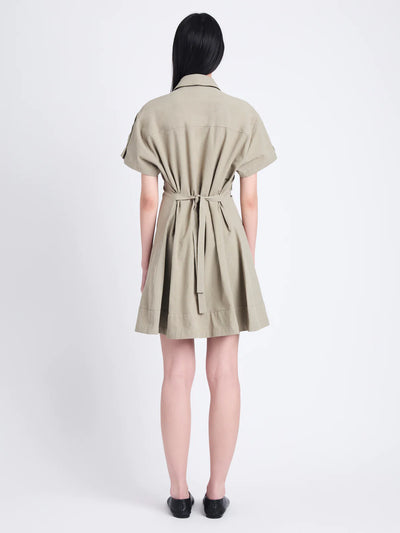 Carmine Dress in Solid Crinkle Cotton - Bayleaf