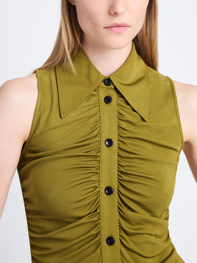 Florence Ruched Top in Matte Crepe Jersey - Olive