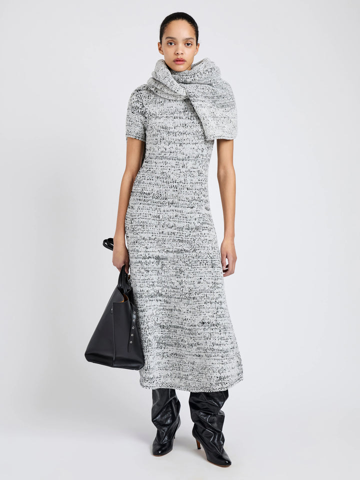 Mel Dress in Marled Cotton - Bone/Black Melange