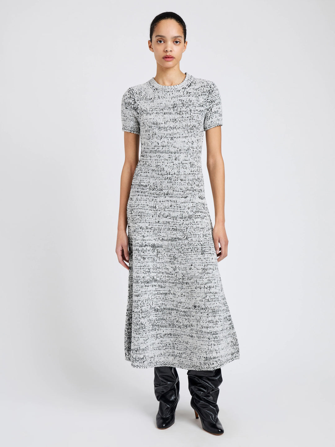Mel Dress in Marled Cotton - Bone/Black Melange