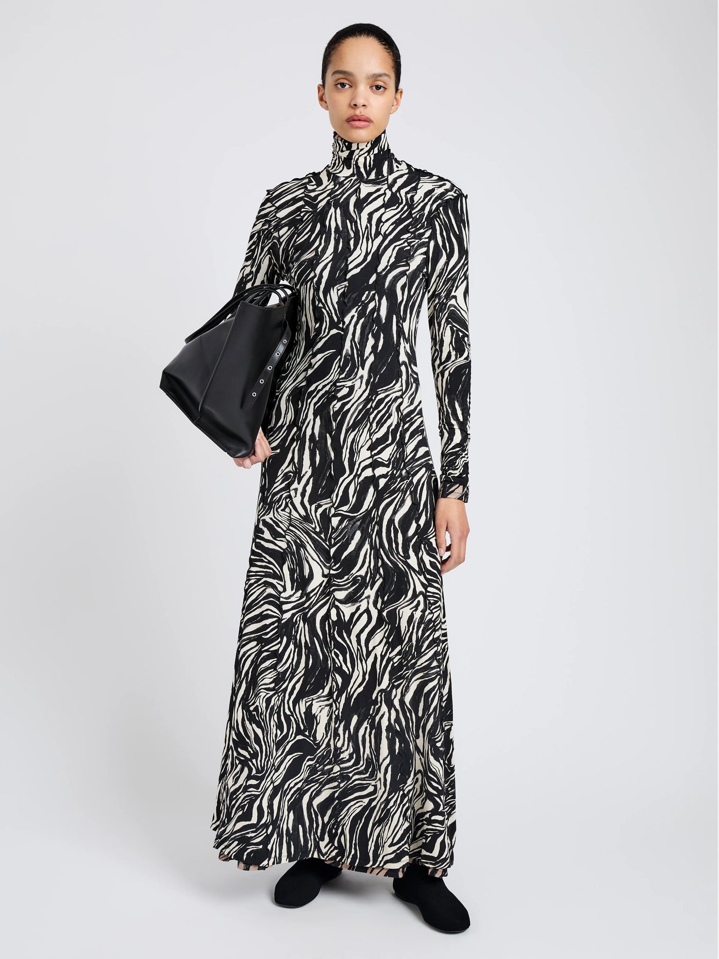 Mabel Dress in Marble Jersey - Asphalt Multi