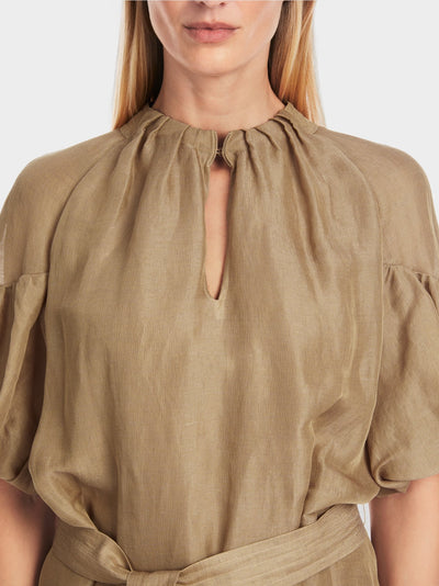 Plain mini dress with balloon sleeves - Cappuccino Macaron