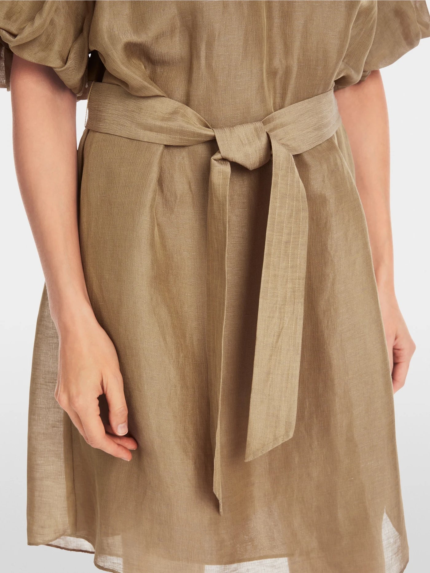 Plain mini dress with balloon sleeves - Cappuccino Macaron