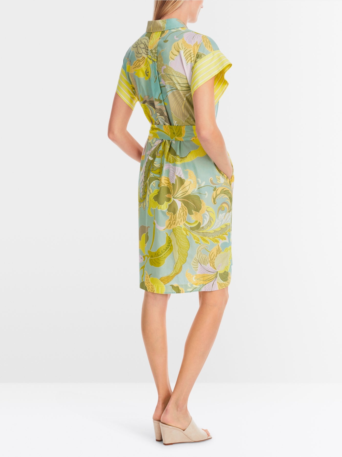 Short shirt dress in material mix - Soft Limeade