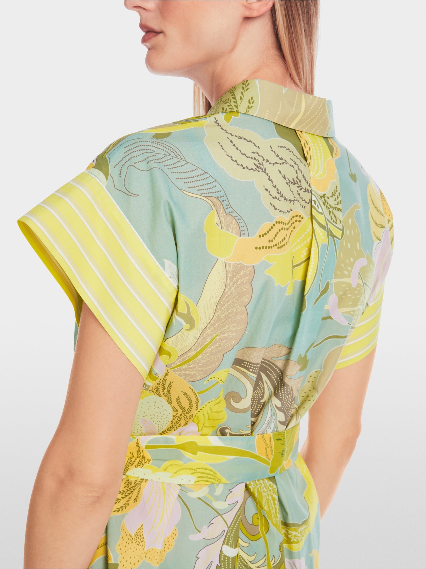 Short shirt dress in material mix - Soft Limeade