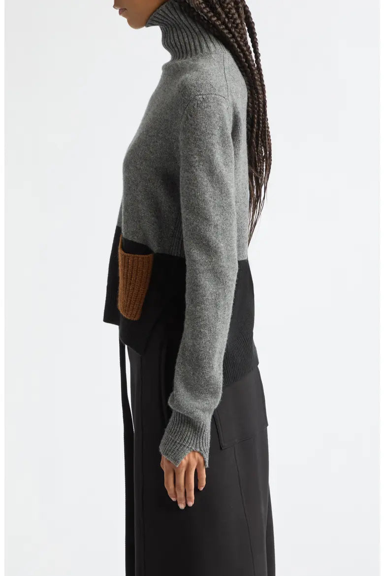 Colorblock Cashmere Turtleneck Sweater - Grey