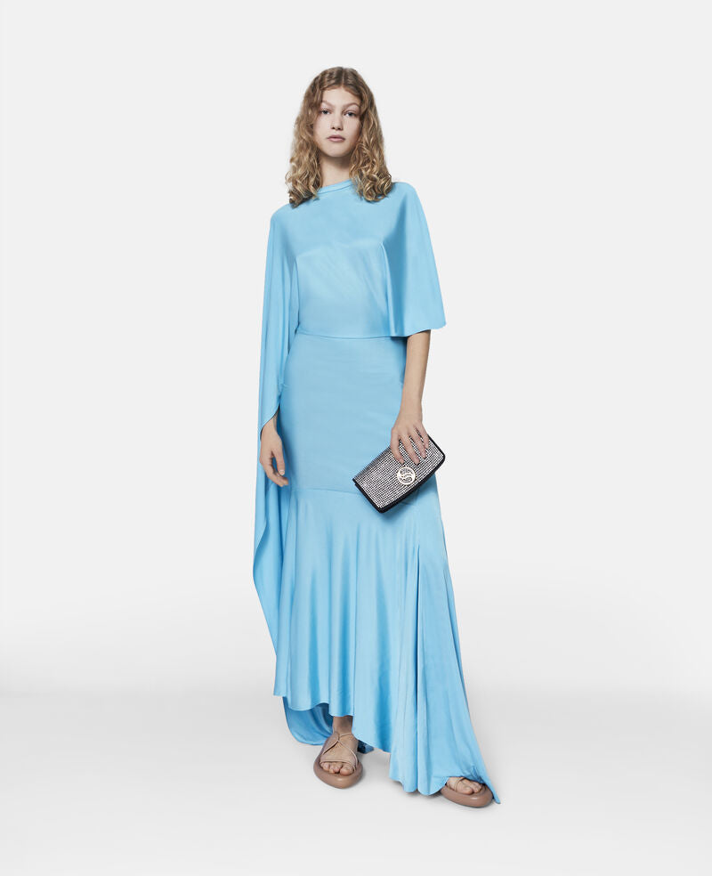 Asymmetric Cape Sleeve Dress - Aqua Blue