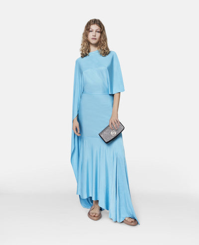 Asymmetric Cape Sleeve Dress - Aqua Blue