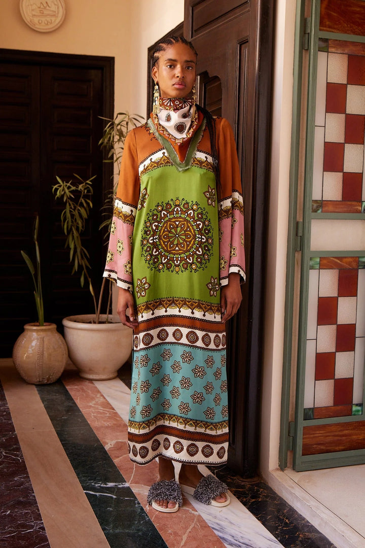 contina silk midi dress - Green Multi