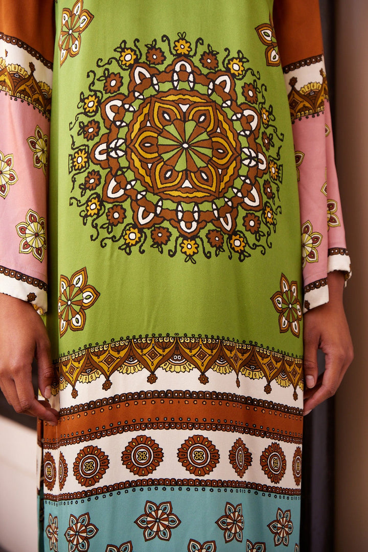 contina silk midi dress - Green Multi