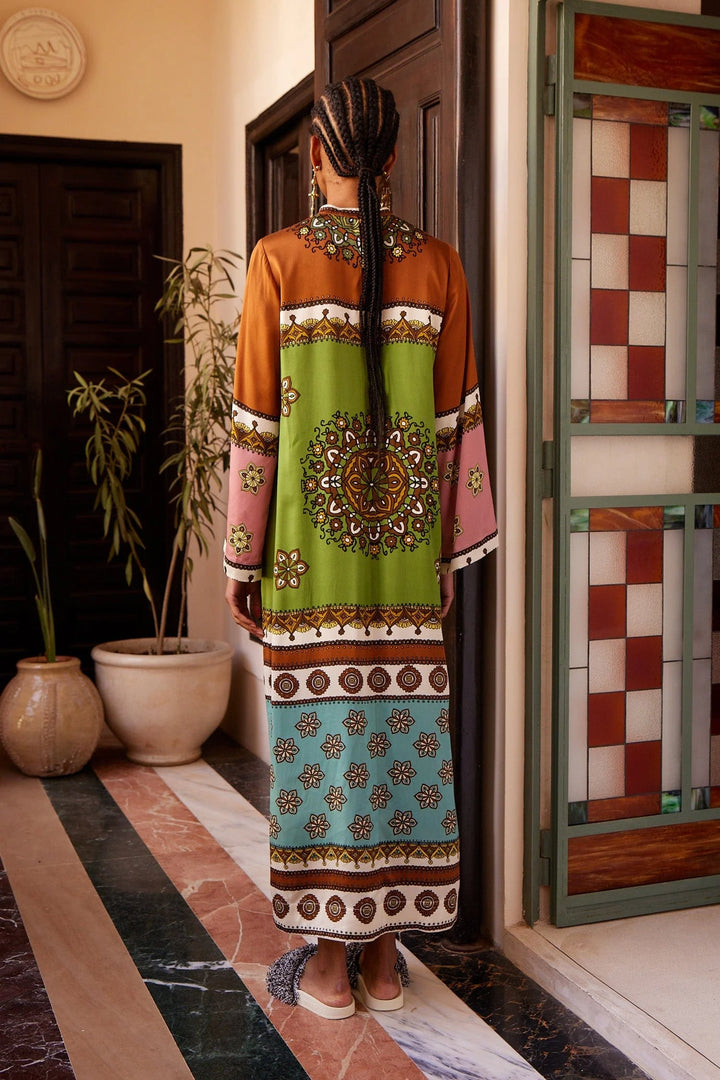 contina silk midi dress - Green Multi