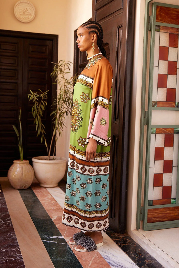 contina silk midi dress - Green Multi