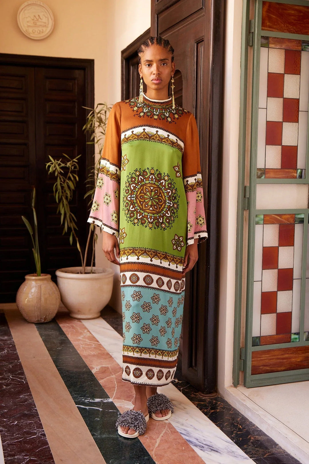 contina silk midi dress - Green Multi