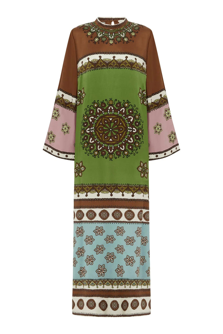 contina silk midi dress - Green Multi