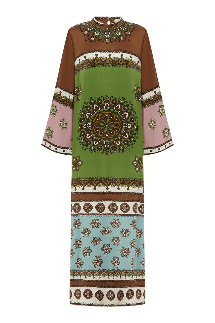 contina silk midi dress - Green Multi