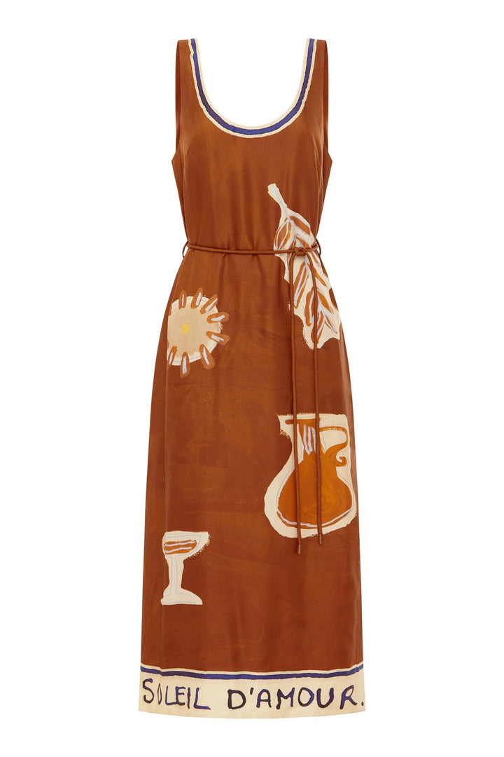 soleil d'amour silk midi dress - Rust