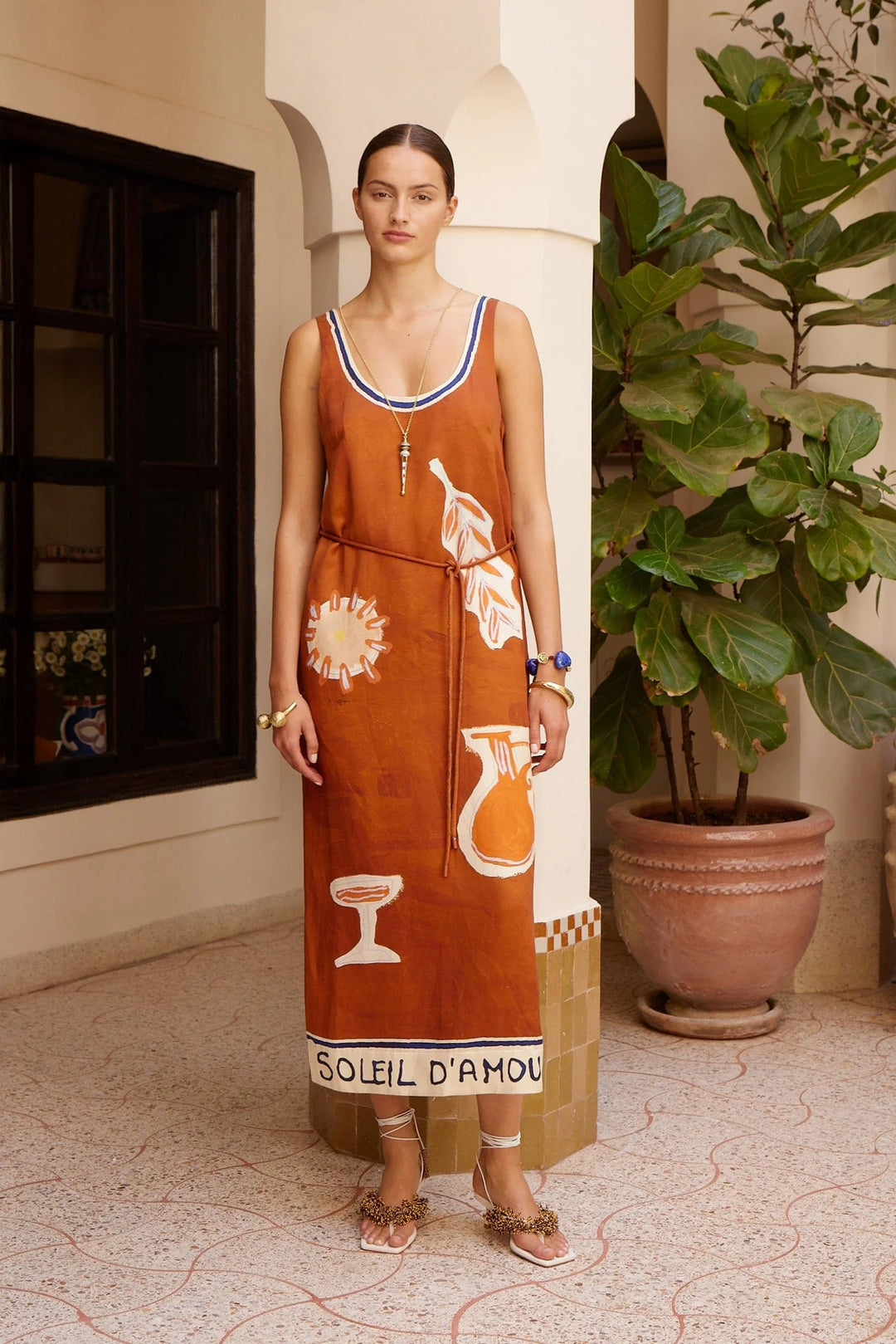 soleil d'amour silk midi dress - Rust