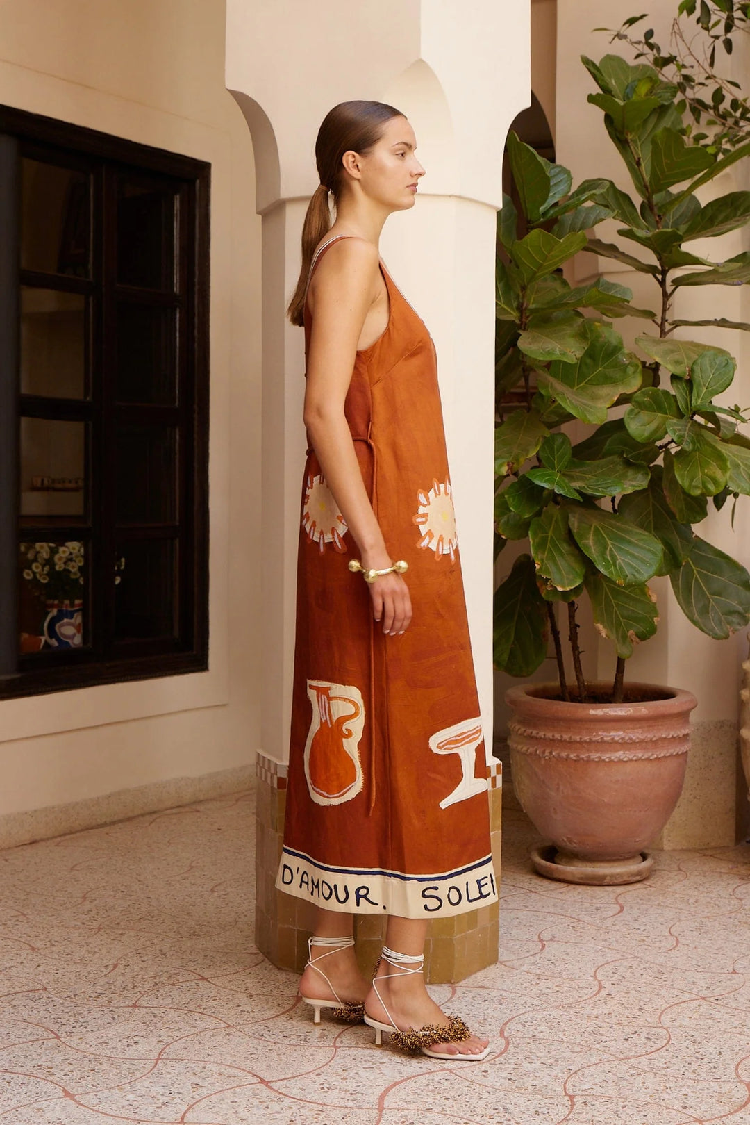 soleil d'amour silk midi dress - Rust