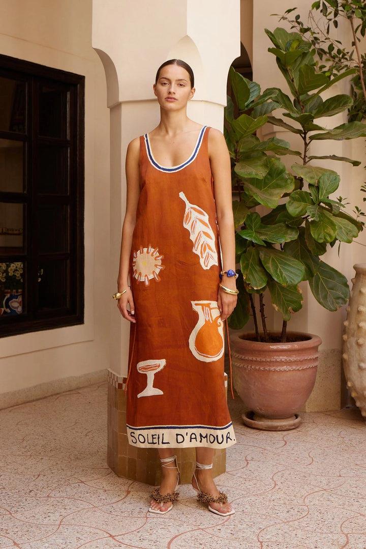 soleil d'amour silk midi dress - Rust