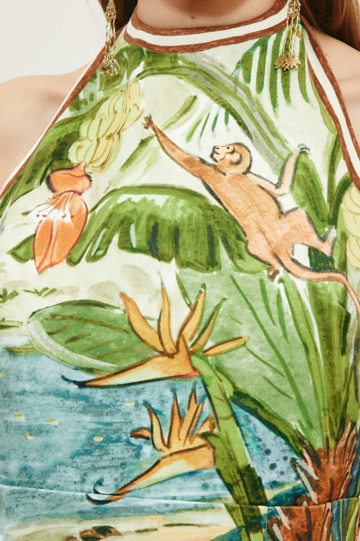 Toucan Tango Halter mini dress - Green Multi