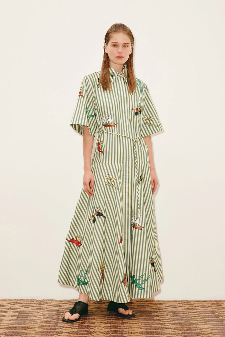 Bisou Embroidered shirtdress - Green Print