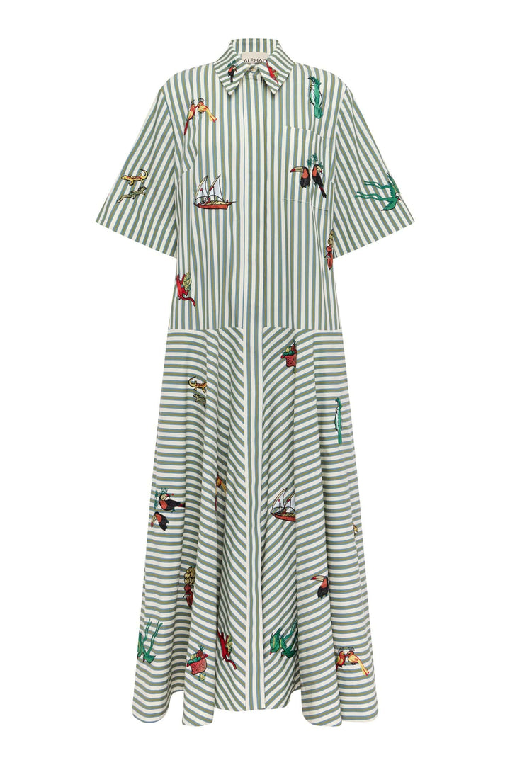 Bisou Embroidered shirtdress - Green Print