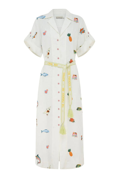 BLUE MARLIN EMBROIDERED DRESS - Ivory Multi