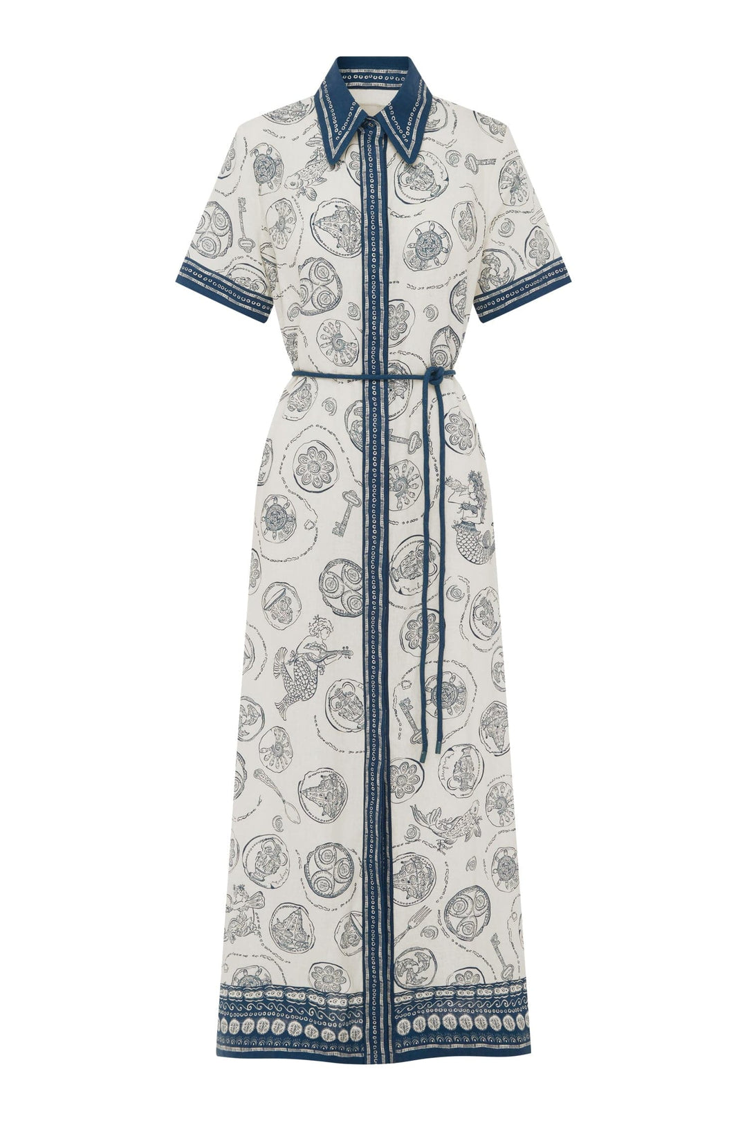 Lucky Linen Shirt Dress - White/Medium Blue