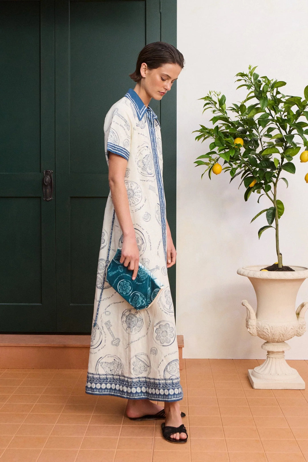 Lucky Linen Shirt Dress - White/Medium Blue