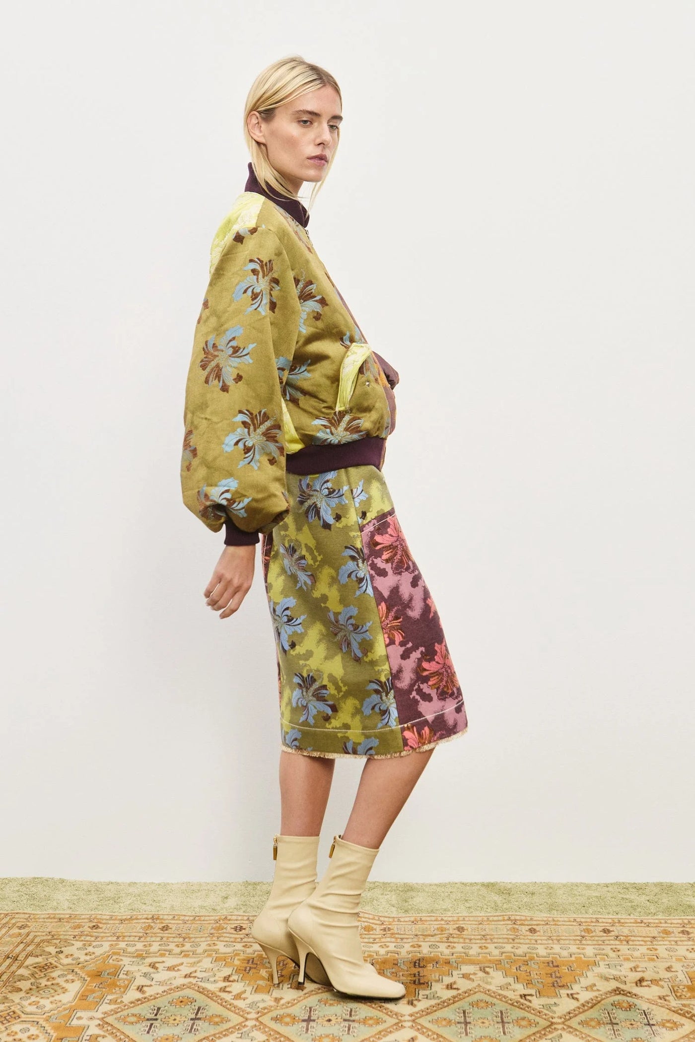 ADRIANA JACQUARD BOMBER JACKET - Brown/Green Multi