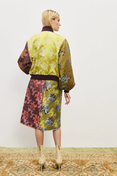 ADRIANA JACQUARD BOMBER JACKET - Brown/Green Multi