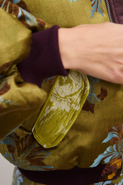 ADRIANA JACQUARD BOMBER JACKET - Brown/Green Multi