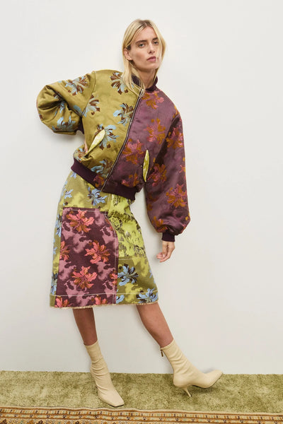 ADRIANA JACQUARD BOMBER JACKET - Brown/Green Multi