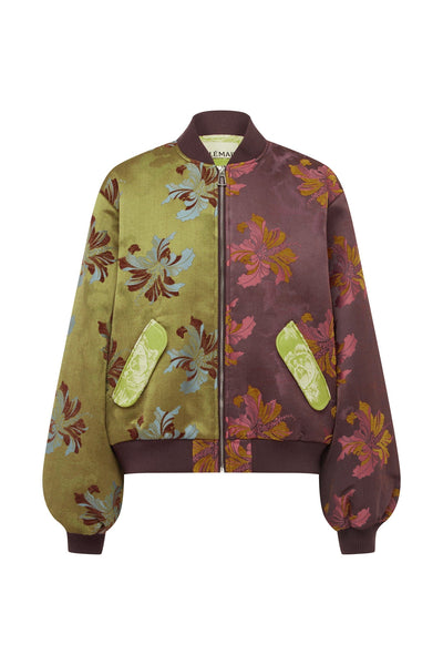 ADRIANA JACQUARD BOMBER JACKET - Brown/Green Multi