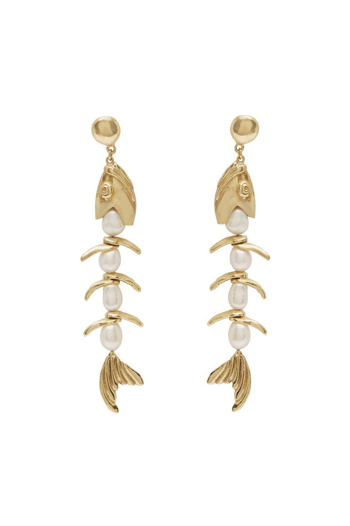 Calypso Pearl Fish Drop Earrings - Gold