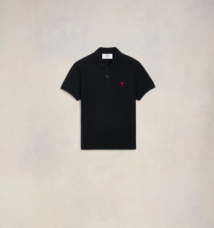 ★AMI PARIS★ Red Heart Logo Short Sleeve Polo Shirt Black B AMI Paris Ami De Coeur Polo Shirt | Saks Fifth Avenue