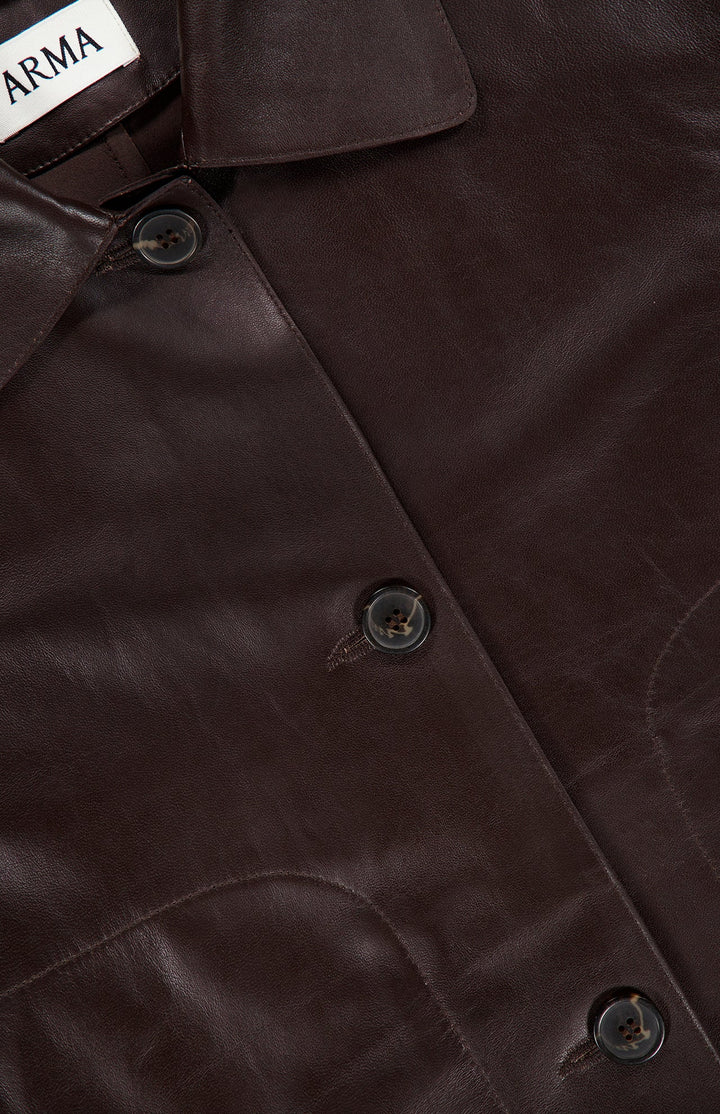 Emy Lamb Leather Coat – Brown