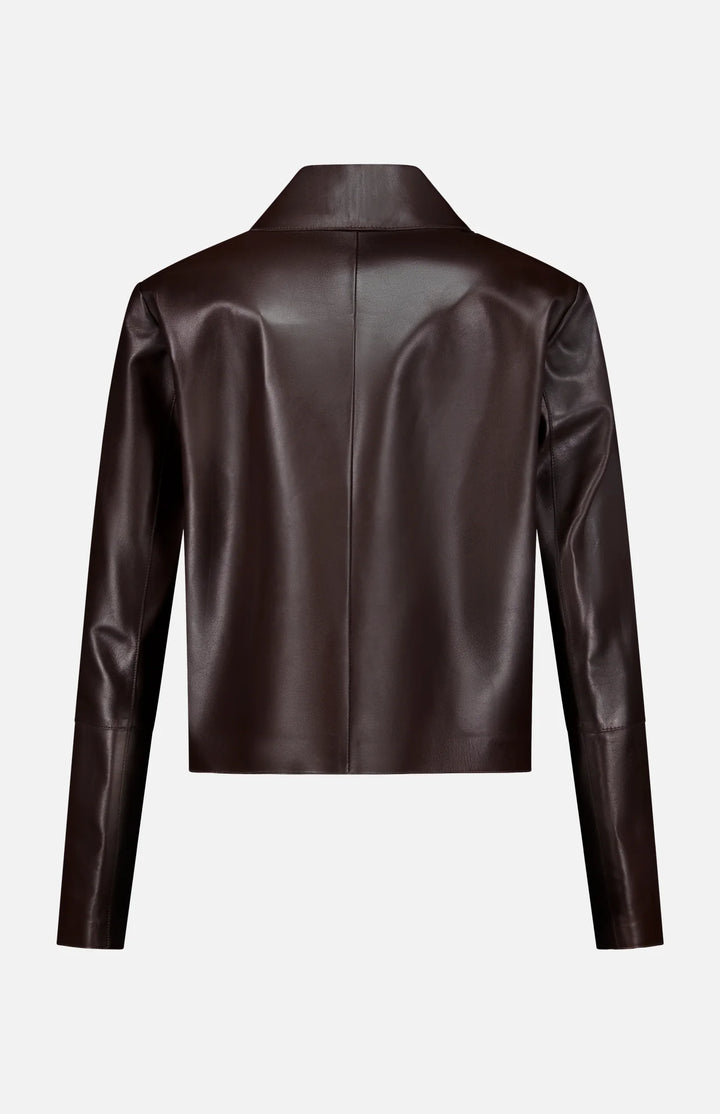 Emy Lamb Leather Coat – Brown