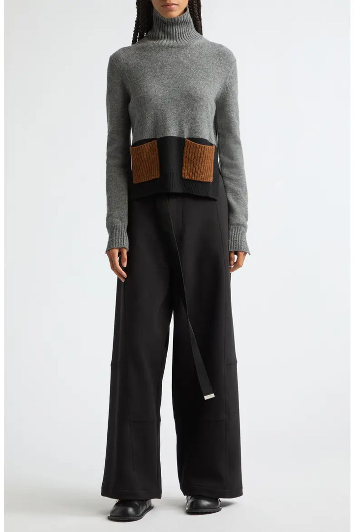 Colorblock Cashmere Turtleneck Sweater - Grey