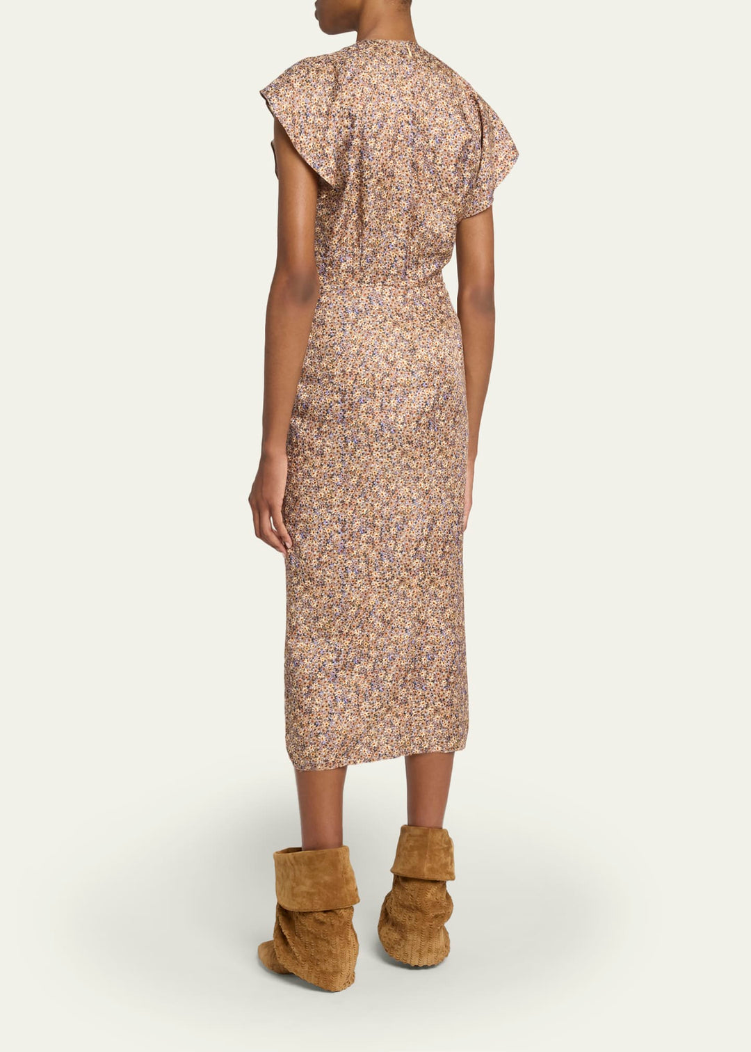 Lyndsay Floral Satin Flutter-Sleeve Midi Dress - Topaz