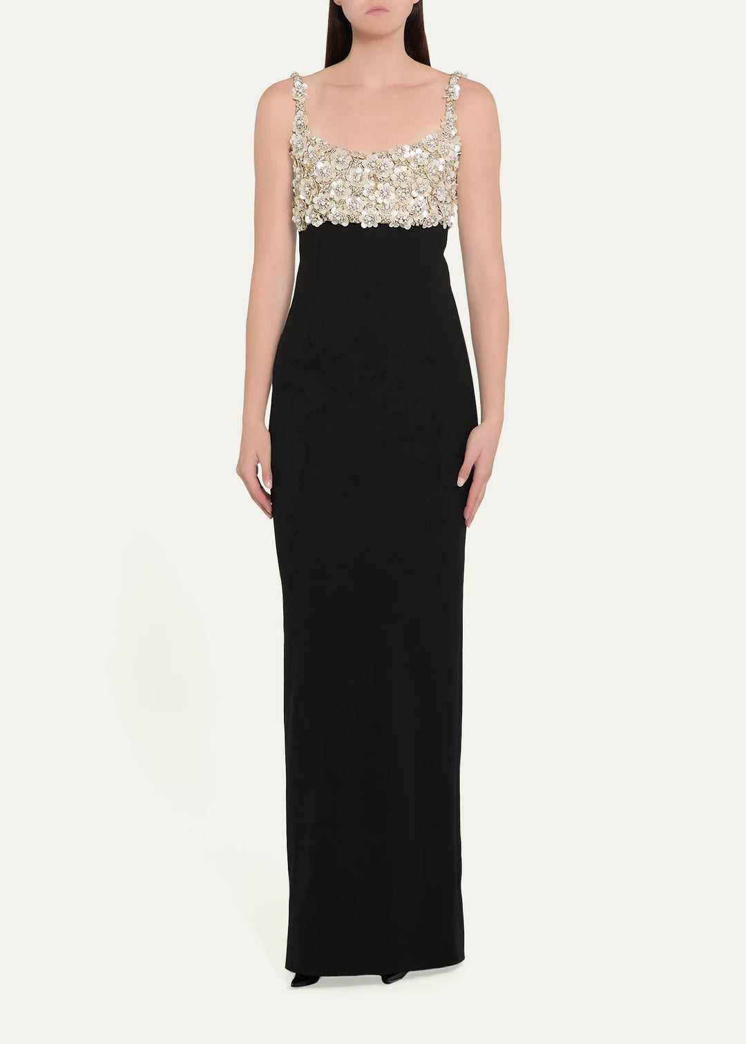 Pearly Embroidered Bustier Column Gown -  Gold and Pearl