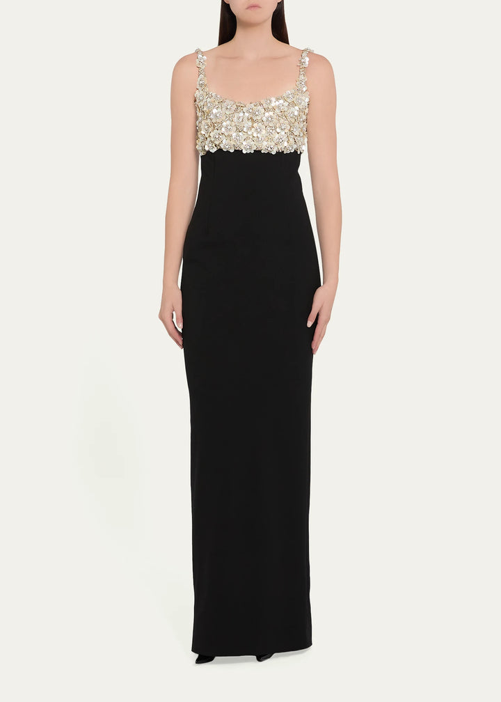 Pearly Embroidered Bustier Column Gown -  Gold and Pearl