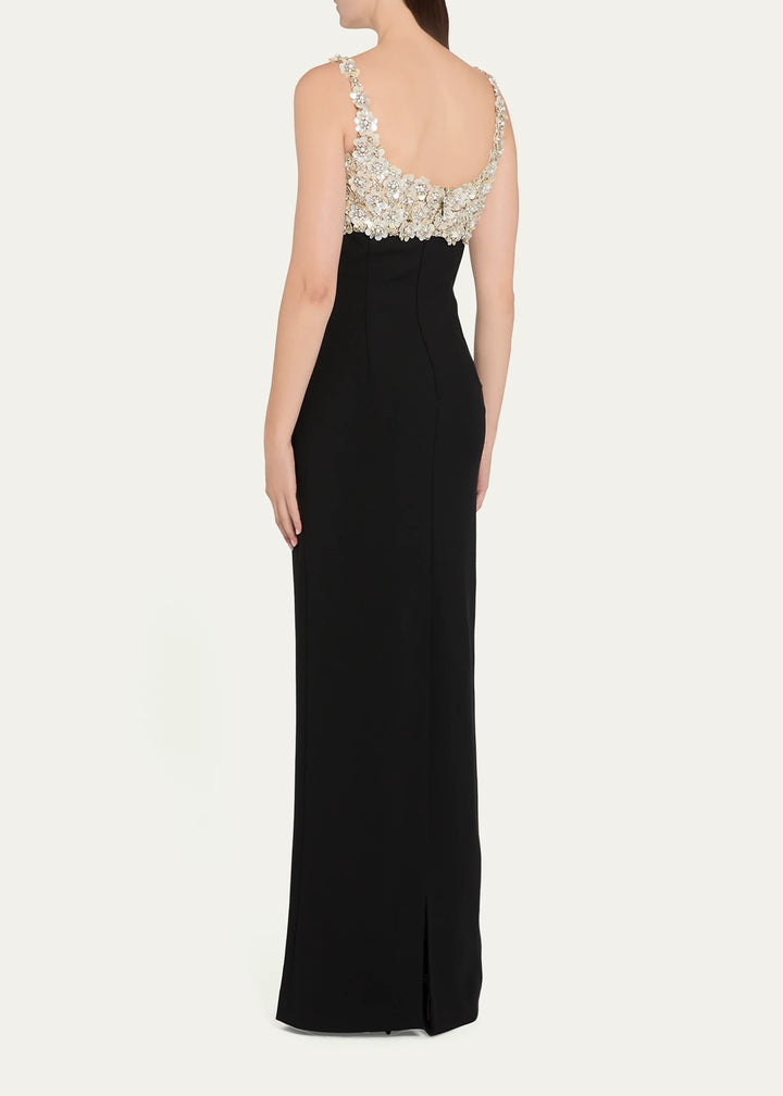 Pearly Embroidered Bustier Column Gown -  Gold and Pearl