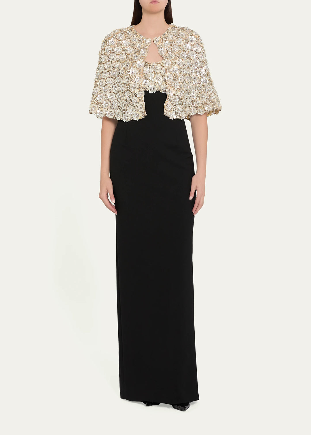 Pearly Embroidered Bustier Column Gown -  Gold and Pearl